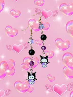 Cute Kuromi Dangle Earrings in Black & Purple